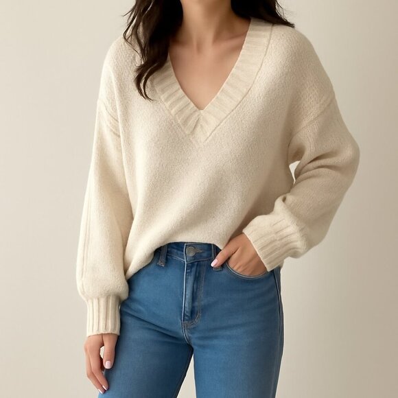 American Eagle Women's M Light Beige V-Neck Pullover Sweater Casual NWT - Picture 7 of 7